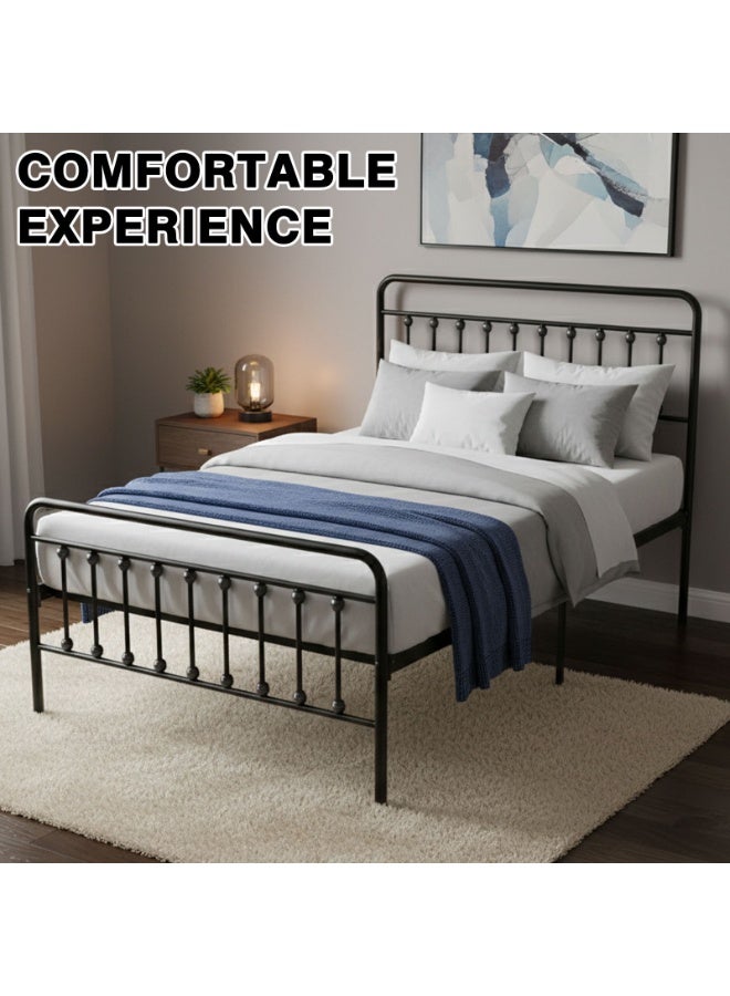 شويوين إطار سرير معدني عتيق - سرير منصة أسود على الطراز الفيكتوري مع لوح أمامي ولوح سفلي، دعامة شرائحية صامتة، لا حاجة لقاعدة سرير (120 × 200 سم) - Image 4